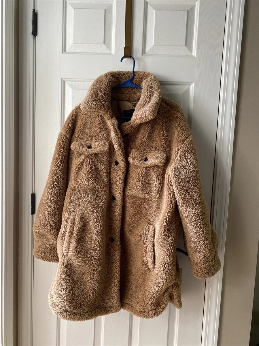 Lucky Brand Faux Fur Women Camel Oversized Teddy Shacket Jacket SzL