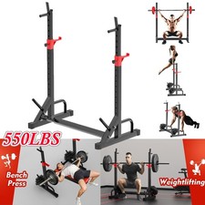 Image of Adjustable Barbell Rack Squat Stand Pair Weight Lifting Bench Press Home Gym UK