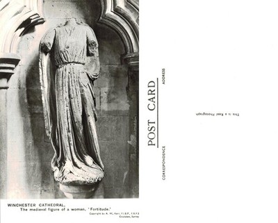 Vintage Postkarte - Winchester Kathedrale Mittelalter Statue Stärke ECHTFOTO UNP