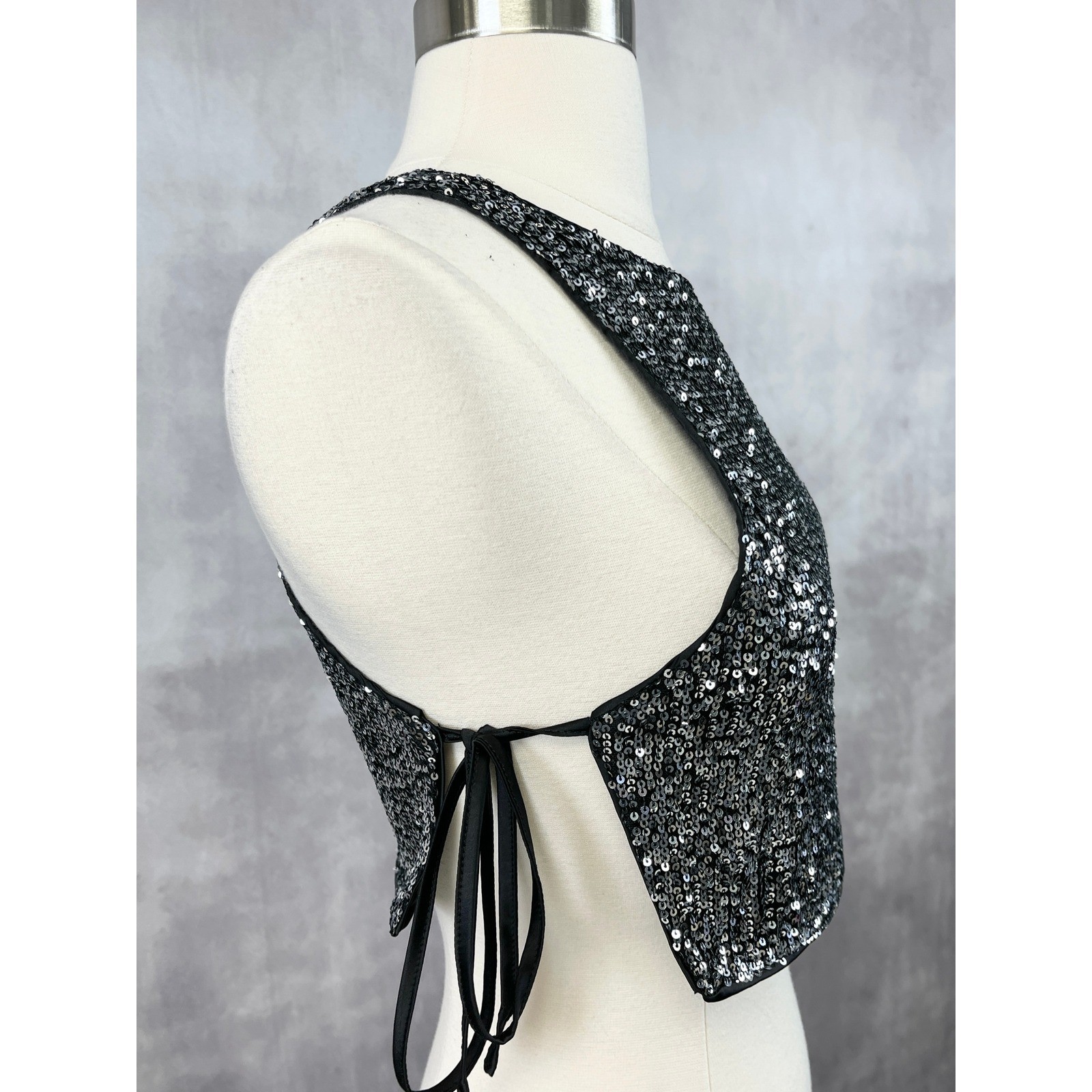 Sequin Side Tie Tank Top Small NYE Club Party Showgirl Glam Festival Shein Bae