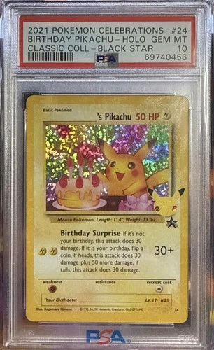 2021 Pokemon Celebrations Birthday Pikachu Holo Black Star #24 PSA 10 GEM MINT