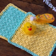 Baby Gift Set of 2-100 Cotton HANDMADE Wash Cloths Yellow Teal Unique Gift