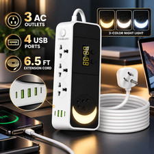 Flat Power Strip Surge Protector 6Ft Ultra Thin Extension Cord 3 Outlet 4 USB