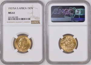 S.AFRICA 1SOV George V Full Sovereign 1927A NGC MS 61