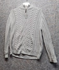Tasso Elba Men's Gray Long Sleeve Cable Knit Quarter Zip Pullover Sweater Size L