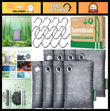8 Pack Activated Charcoal Odor Eliminator Bags w/ Hooks - Air Purifier for Home,