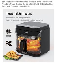 5.8QT Glass Air Fryer Infrared 8 Presets BPA Free Oil-Less Easy Clean Compact