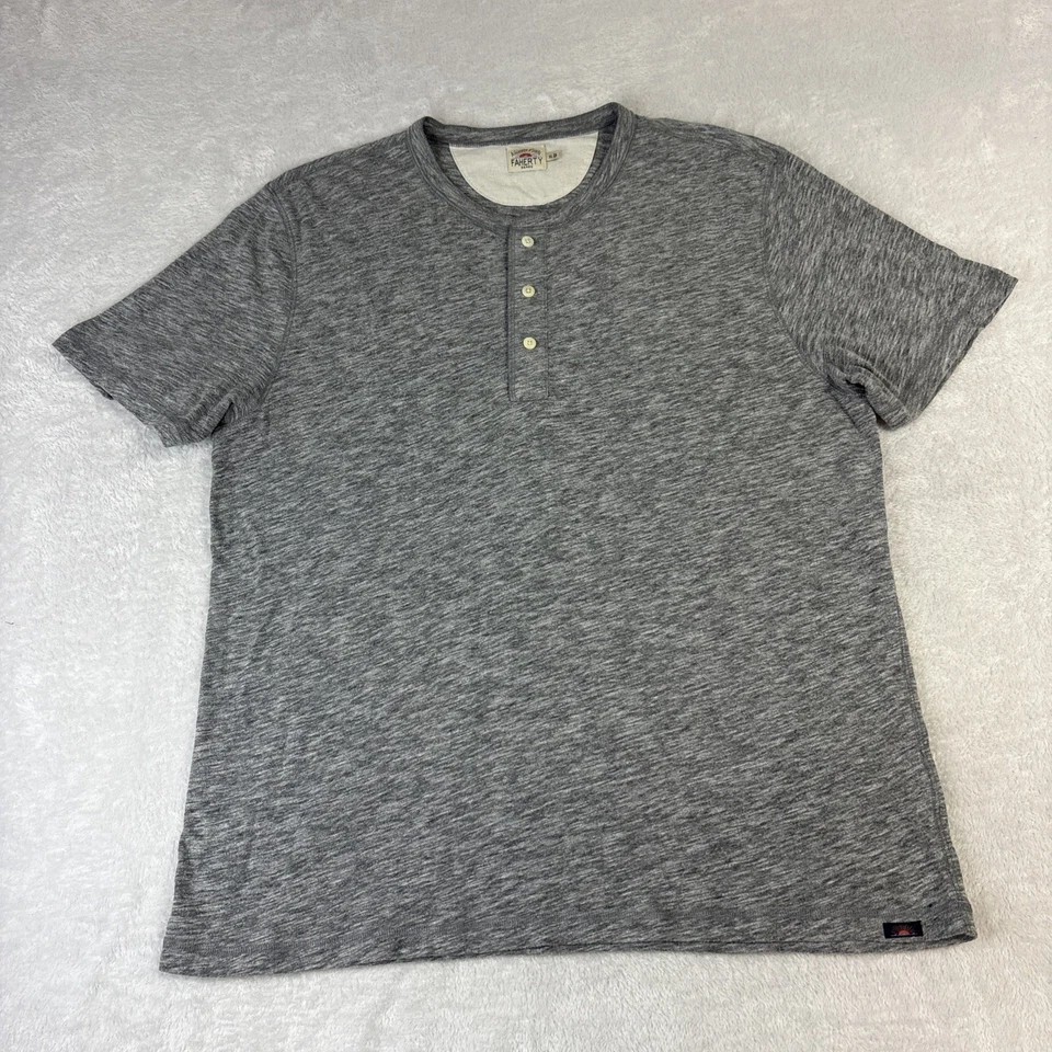 Camiseta con botones de manga corta marca Faherty para hombre XL gris jaspeado sin cuello Foto 2 de 4