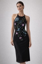 Vintage 90s Adrianna Papell Boutique Evening Silk Beaded Halter Dress – Size 8