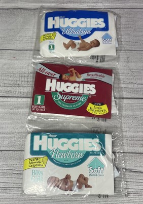 Vintage Huggies Baby Diapers Ultratrim Supreme Sz 1 &NB Sample Lot of 3 1998 USA