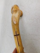 NICE Vtg Hand Carved Root Wood Walking Stick Cane Natural Burl Finger Grips 37"