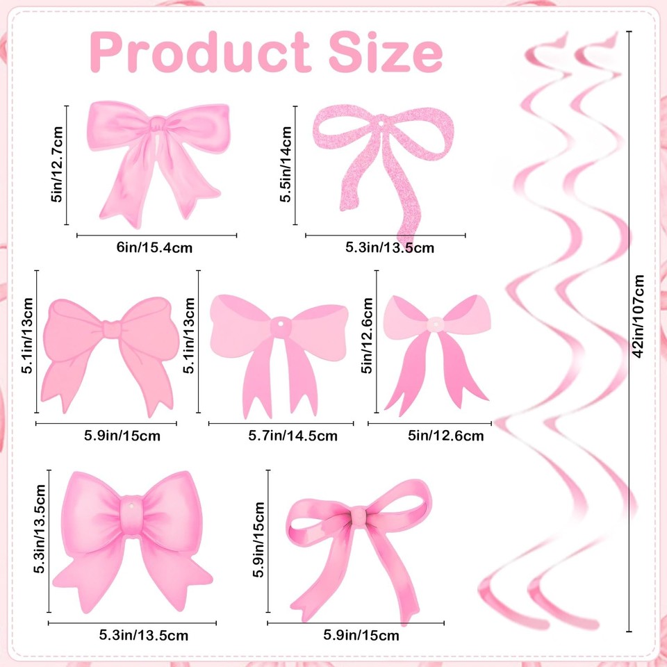 Pink Bow Party Decorations 20 PCS Hanging Swirl Bowknot Bow Themed ...