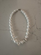 1980s Women's Lucite Chunky Beaded Necklace White And Clear