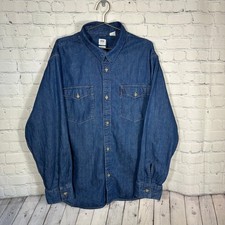 Levis Mens Relaxed Fit Denim Button Down Shirt Blue Long Sleeve XL Workwear