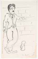 Pierre Simon - Charlie Chaplin Dessin De Caricature Américain 1950