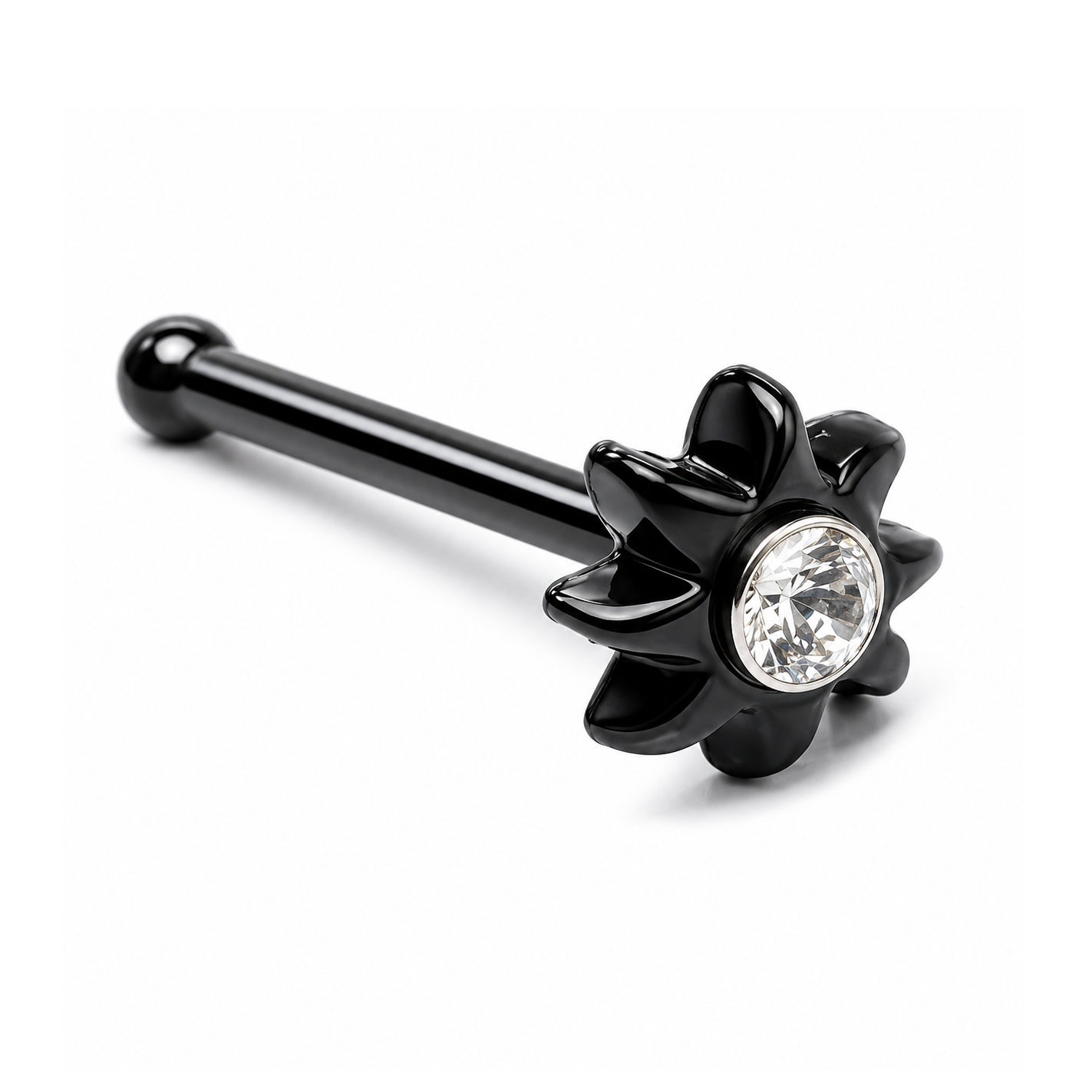 Black Sun Nose Stud 18G 1mm CZ Crystal Surgical Steel Ball End Piercing