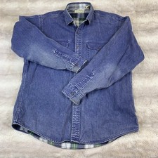 Vintage L.L.Bean Denim Flannel Lined Shirt Jacket Mens Large Made in USA Blue