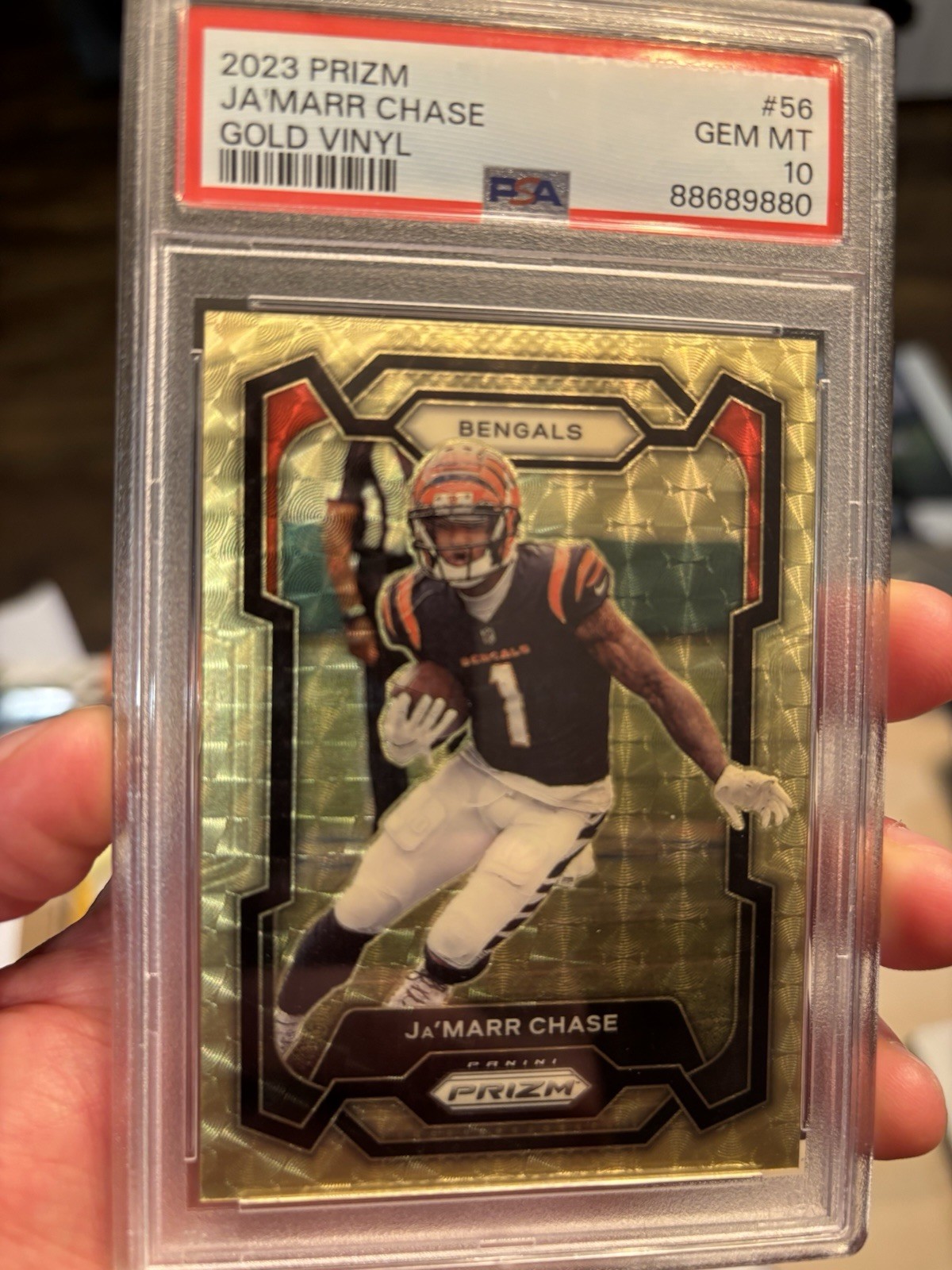 2023 Panini Prizm Ja'Marr Chase Gold Vinyl PSA 10 Gem Mint #56 /5 Pop 2