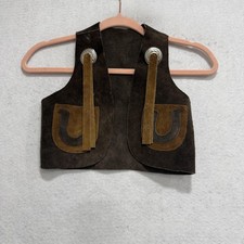 Equi-Grip Suede Vest Youth Large Brown Western Cowboy Fringe Concho Horseshoe