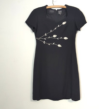 Vtg Liz Claiborne Petite 6 S Mini Dress 90s Y2k Embroidere Floral LBD Whimsigoth