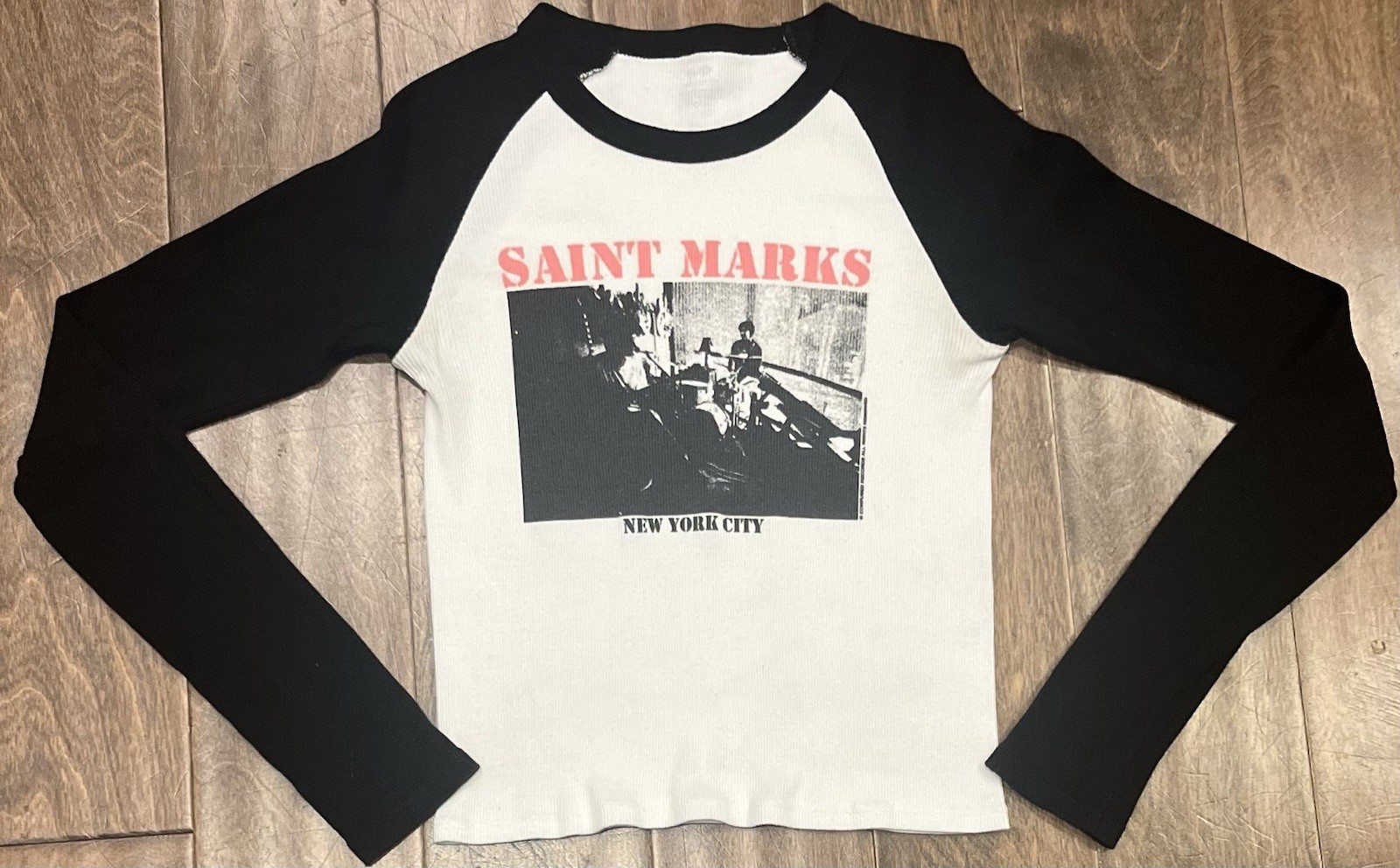 John Galt Ribbed Long Sleeve Shirt Saint Marks NYC Black/Cream Size Small