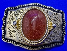 Gold Speckled Sandstone Cabochon Centerpiece on Gold Color Western Belt Buckle