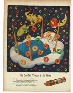 1946 Life Savers Five Flavors Candy Print Ad little girl dreaming art Jan Balet