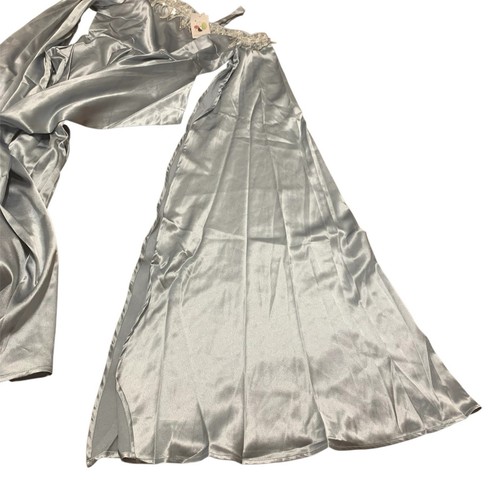 Metallic silver-gray party dress, Shein, size L, long bell sleeves with slit - Picture 6 of 11