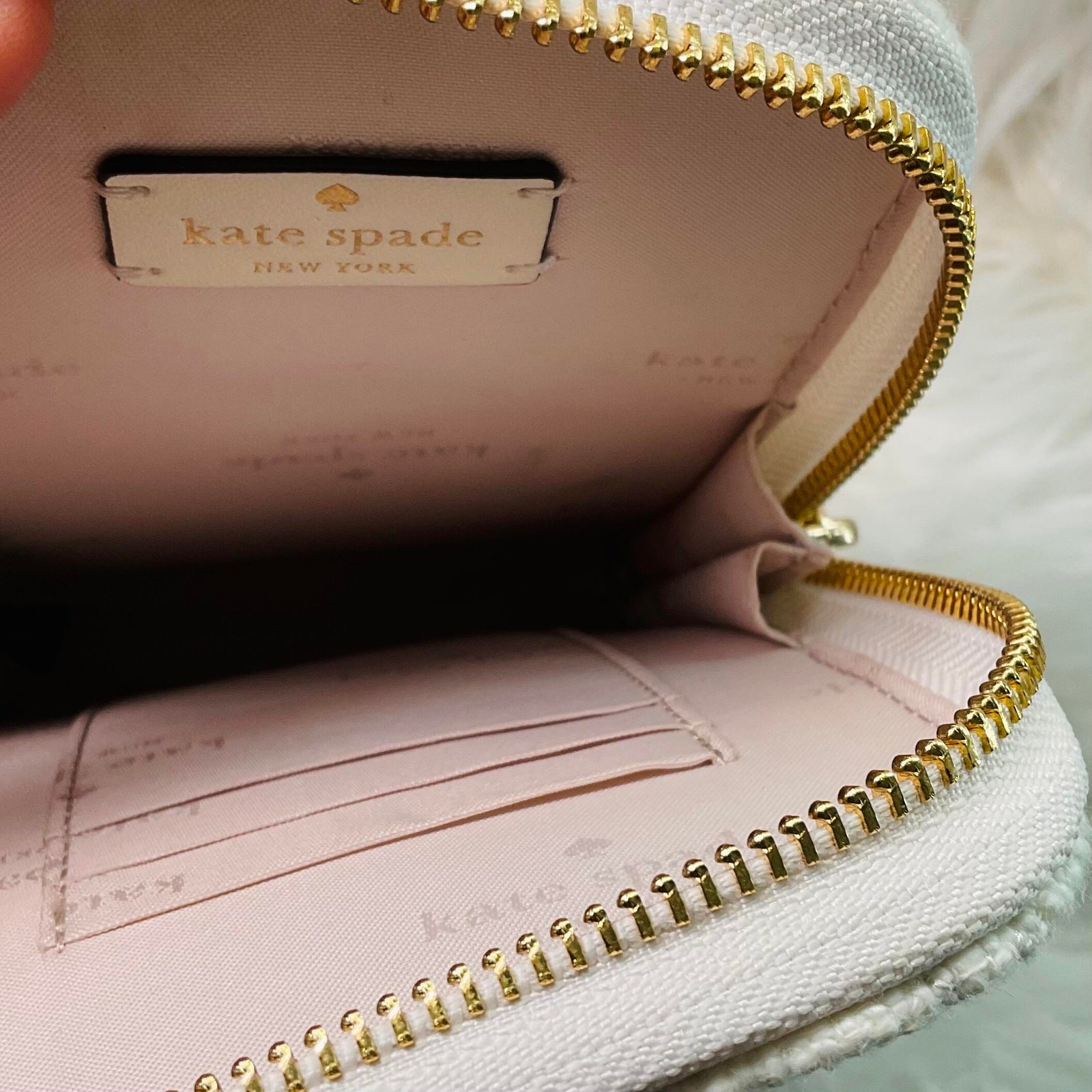 $299 Kate Spade Quilted Tweed Fabric Phone Chain Crossbody Ivory White Pink  thumbnail 6