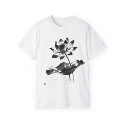 Lotus Flower T Shirt Japanese Ink Art Tee Gift for Men Women Minimalist Design