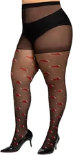Christmas Tights Plus Size Black Patterned Tights High Waist Pantyhose for Women