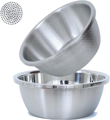 304 Stainless Steel Microporous Colander,2Qt Large Capacity with Mixing Bowl for