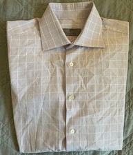 CANALI Made in Italy Windowpane Check Glen Plaid French Cuff Shirt 38/15 350