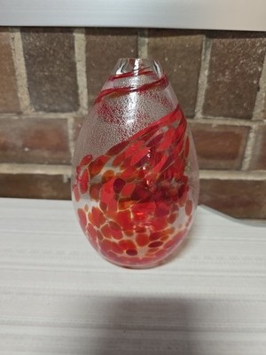 Vintage Red Hand Blown Stained Glass Egg Ornament * Vase * Rare Find *