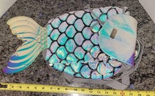 Justice Girls Small Mini Gray Canvas And Iridescent Sequin Mermaid Tail Backpack