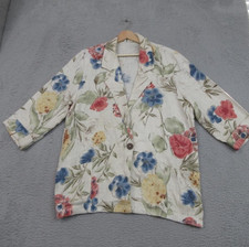 Vintage Joanna Blazer Women L Floral Linen Blend One Button Patch Pockets USA