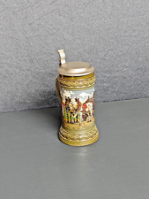 Bierkrug mit Zinndeckel, Original Gerz /Gerzit Krug , Brauerei,  Pferdemotiv