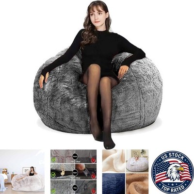 Ergonomic 3.5FT Round Bean Bag Chair Cover - Soft Faux Fur for Adults & Kids