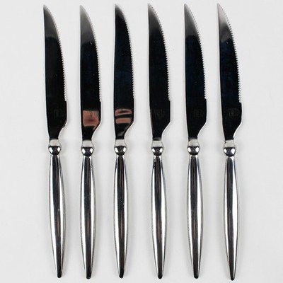 Lot of 6 Mikasa Ballet Pattern 18/10 Stainless Steak Knives 9.5'' Plastic Sleeves