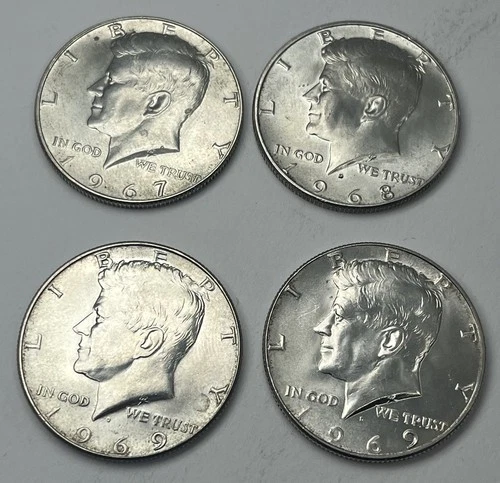 Lot (4) Kennedy Half Dollars - 40% Silver - 1967, 1968, 1969 (x2) - JFK 50c Fine