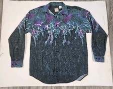 Western Plains Trading Co. Vintage Thunder AOP Western Button Up Shirt Cowboy M