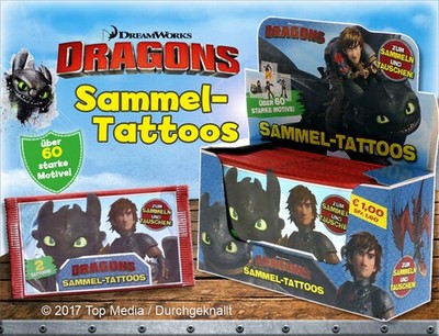 DRAGONS Dreamworks Tattoos Drachen zähmen - Display mit 50 Kinder Tattoos - NEU