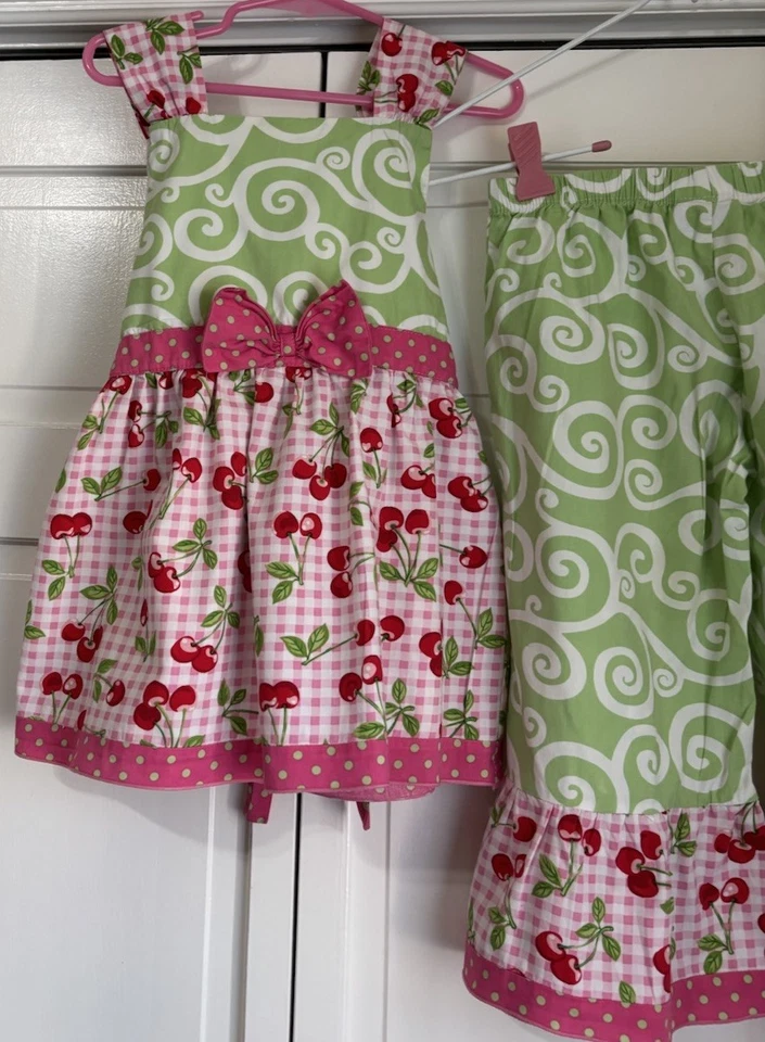 Ann Loren Youth Girls Size 6 - 2 Piece Outfit Ruffle Pants Tunic Top - Image 2 of 4