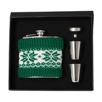 Angelo Flachmann Geschenkset Metall Mit StoffhüLle GrüN, 180Ml, 3-Teilig