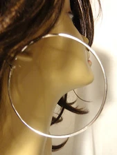 LARGE 3.5 inch E-COATING earrings SILVER OR GOLD TONE PLATED HOOP EARRINGS