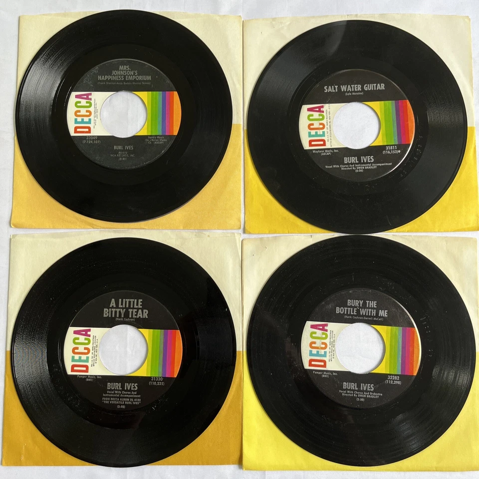 Pop Vocal - BURL IVES Classic Vinyl Lot - 4 Singles  on Decca w/ Sleeves 1960's - Image 4 of 4