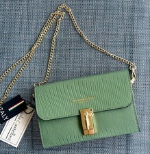 Viola Castellani Italy Leather Lizard Embossed Chain Strap Crossbody Aqua Green