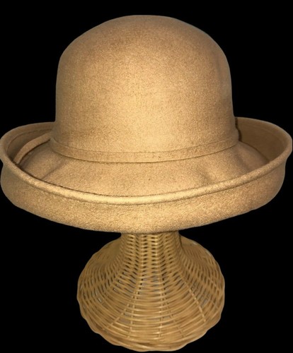 Cappello donna cammello feltro lana tesa secchiello 23" circonferenza interna nuovo senza etichette - Foto 2 di 7