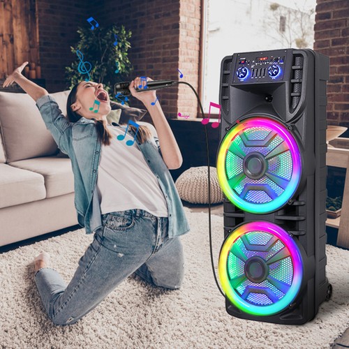 Haut-parleur Bluetooth portable 4"/12" double caisson de basses système audio basse lourde et micro - Photo 21 sur 31