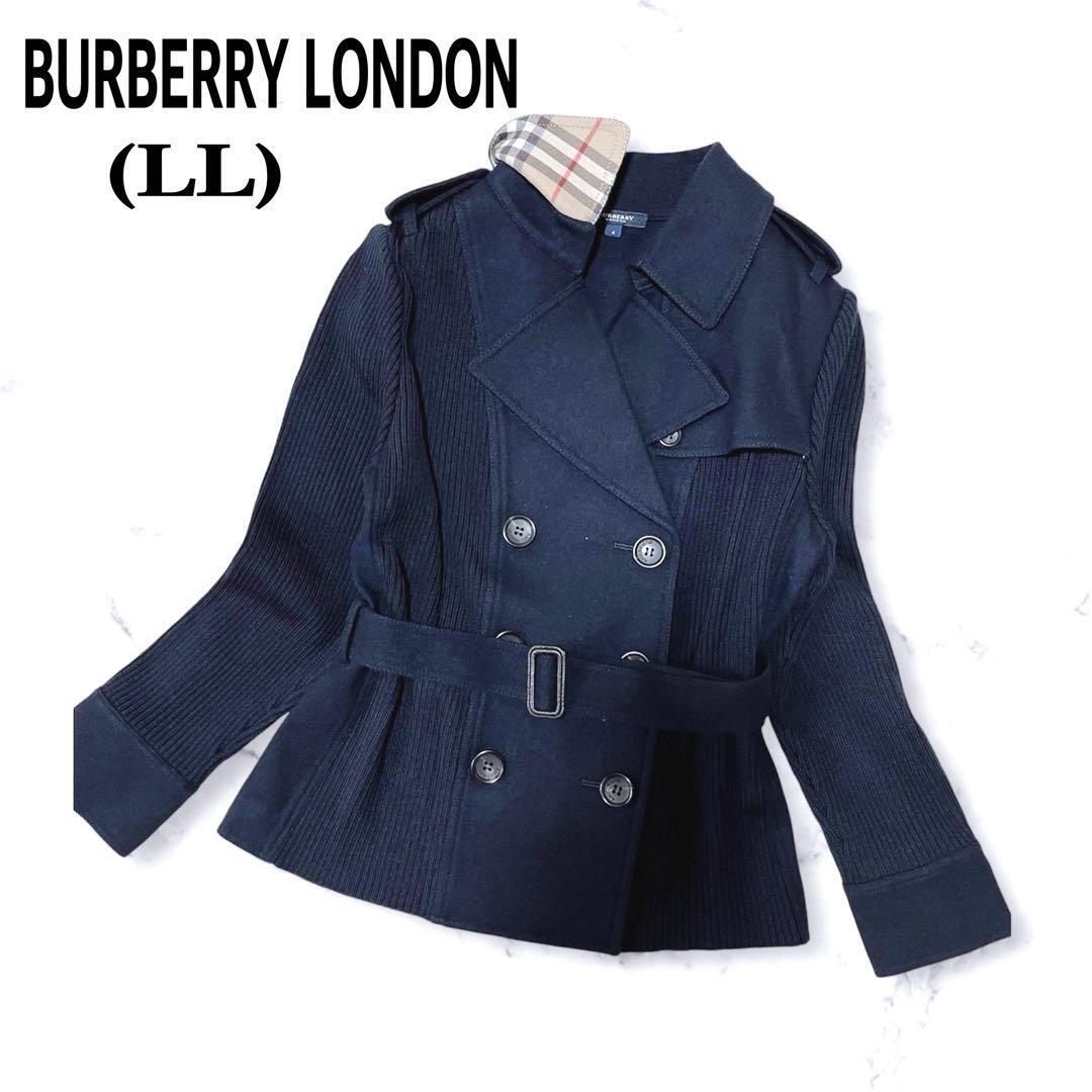 Burberry London Trench Coat, Short, Cashmere Blend, Navy, Size L, New